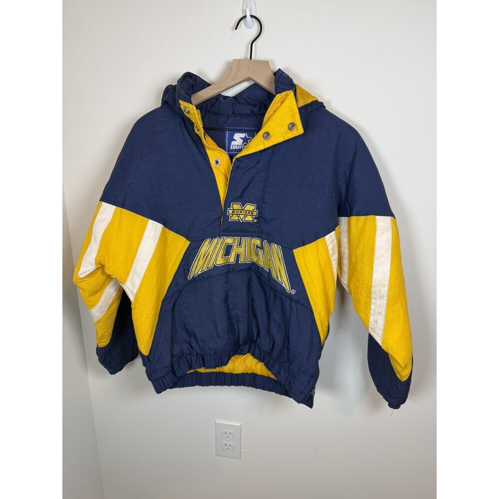 VTG Y2K Starter Michigan Wolverines Anorak Pullover Jacket Navy Yellow M
